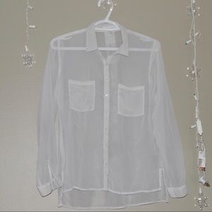 Sheer white button down top